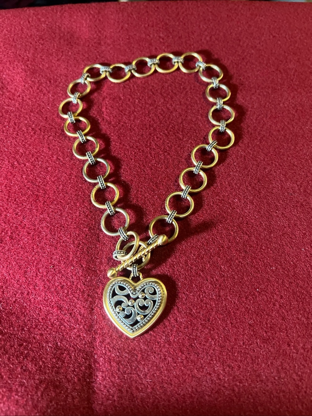 Brighton Gold Two-Tone Heart Pendant Link Necklace - Women Jewelry